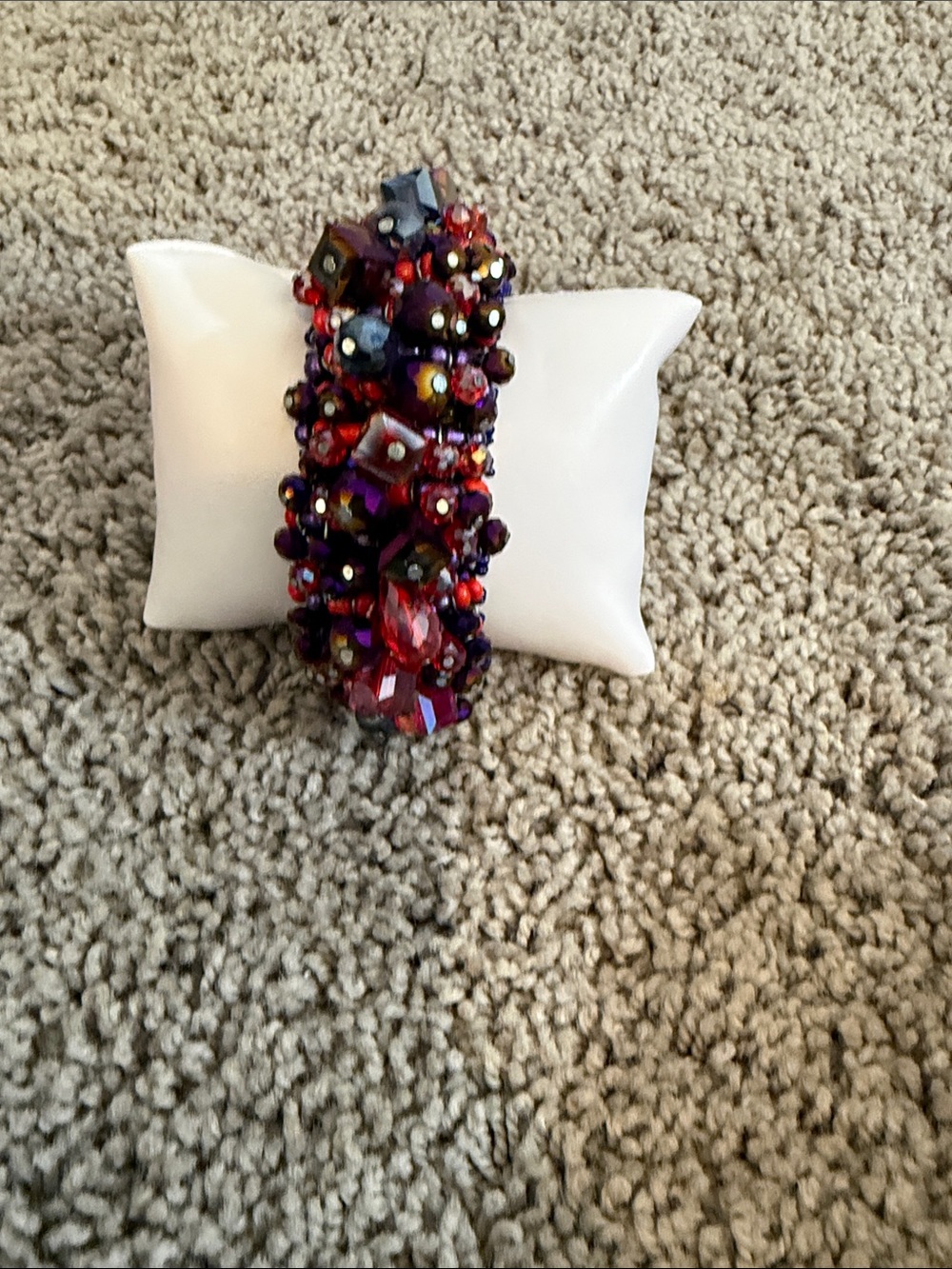 Sassy Jones Rochinda Beaded Cluster Statement Bracelet - Red / Purple